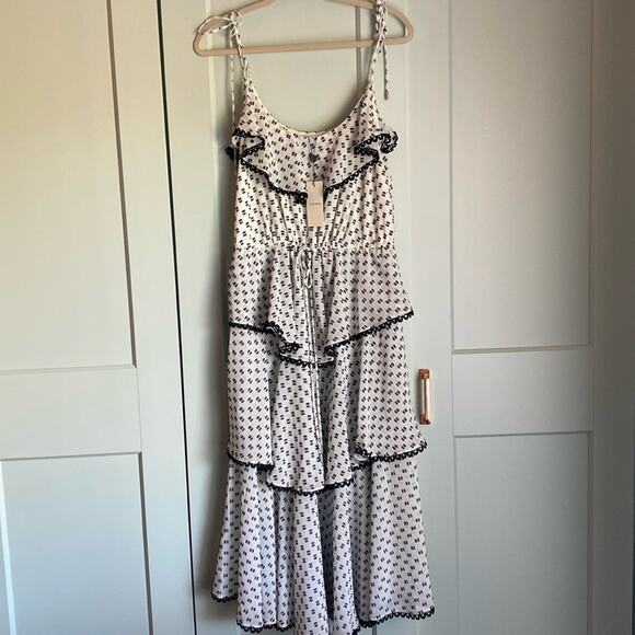 NWT Lover the Label white and black polka dot tiered ruffle midi dress sz 2 - Picture 1 of 8